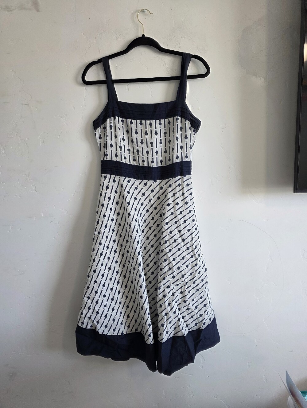 Navy and White Printed Sundress with Square Neck